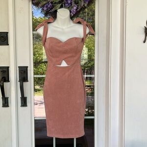 Empire Waist Mauve Pencil Style Open Mid Drift Shoulder Ties Dress Sz S